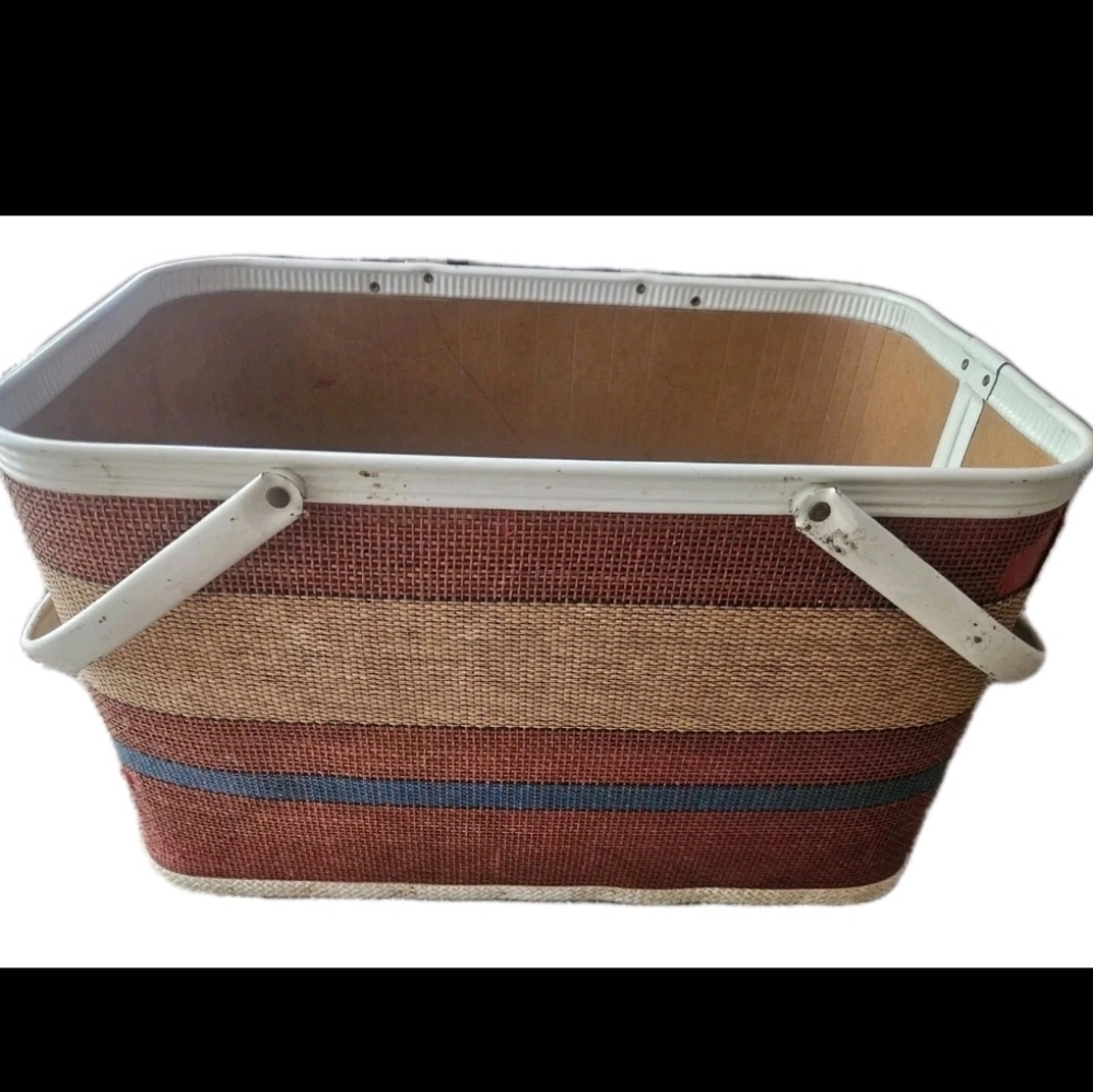 Redmond Vintage Multi-Color Woven Metal Storage Picnic Basket No Top